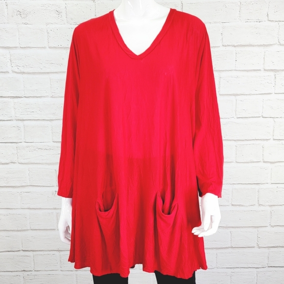 Comfy USA Red Crinkle V-neck Tunic Size:1X GUC!